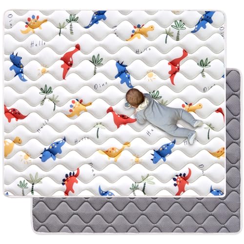 75"x59" Foldable Baby Play Mat, Odorless Premium Foam Microfiber Floor Mat, Hypoallergenic Non‑Slip Washable for Infants Toddlers, Playpen, Tummy Time & Travel - color: A- Fun Dinosaur, size: 75" X 59"