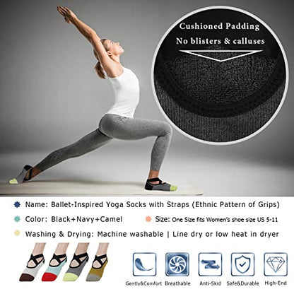 Ozaiic Pilates Socks for Women Non Slip Grip Yoga Barefoot Indoor Workout - color: 4 Pairs -Green/Brown/Beige/Gray