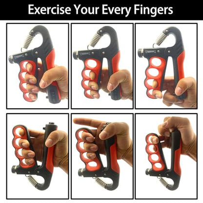 Grip Strength Trainer, 5-100KG (11-220 LB) Adjustable Resistance Forearm Hand Gripper Strengthener with Counter, Hand Wrist Exercise Workout Equipment for Home/Office Gym - color: Red