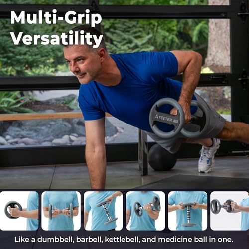 TeeterBell Multi-Grip Weight & Workout App - Dumbbell, Kettlebell & Medicine Ball All-in-one, Low-Impact Cardio and Toning for Functional Fitness - style: 6lb TeeterBell