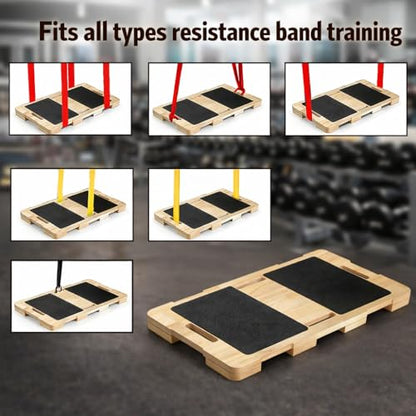 Wood Resistance Band Platform Base, Fitness Exercise Board Footplate for Home Gym Workout