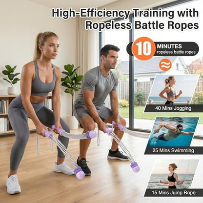 Cordless Ropeless Battle Ropes for Home Gym, Adjustable Weights Portable Battle Ropes with Storage Bag, Exercise Equipment for Strength Training, Aerobic Exercise, Men& Women,Purple