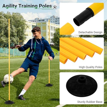 6 FT Agility Poles for Soccer, Basketball, Football, Equestrian, Pet Training, 4/6/8/10 Pack Detachable Soccer Poles w/Rubber Bases, Pole Bending Poles for Horses, Indoor/Outdoor Use - style: 4 Pack