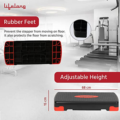 Lifelong LLAS01 Polypropylene Aerobics Stepper (Black and Red)