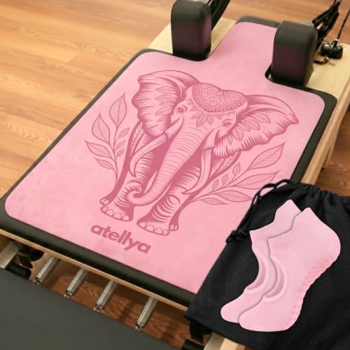 Pilates Reformer Mat Non Slip – Washable Reformer Mat Cover with Grip Socks & Mesh Bag, Sweat Absorbing Pilates Reformer Towel for Studio & Home Use - color: Lucky Elephant