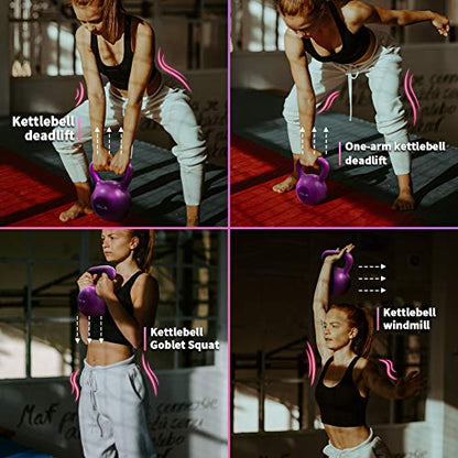 Women Exercise Kettlebells 50LBs Set with Vinyl Coated Strength Training Kettle Bell for Home Workout, Strong Grip Weights 5/10/15/20lb Included