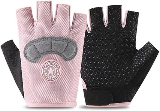 Kids-Fingerless-Cycling-Gloves Non-Slip Exercise Gloves for Youth Girls - color: Circle Pink, size: Medium