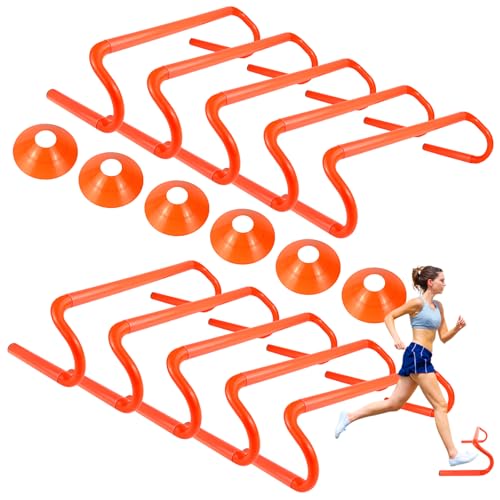 10 Pcs 6" Speed Agility Training Hurdles with 6 Marker Cone Durable Training Hurdle Agility Plyometric All Purpose Speed Hurdle Equipment for Athletes Soccer Basketball Football Practice