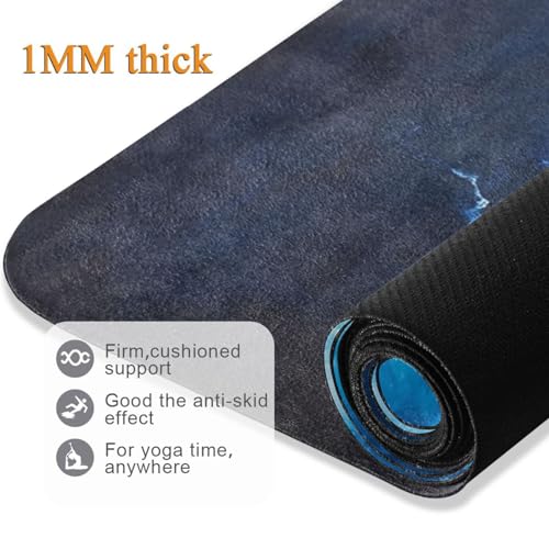 Kigai Travel Yoga Mat 71" x 24" Non Slip Natural Rubber Foldable Exercise Mat Ultra Thin 1.5mm Lightweight for Fitness, Pilates & Home Workout, Blue Lightning
