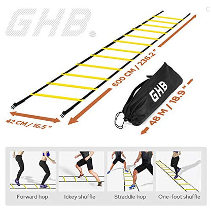 GHB Pro Agility Ladder 2 Pack Agility Training Ladder Speed 12 Rung 20ft with Carrying Bag (Yellow and Blue)