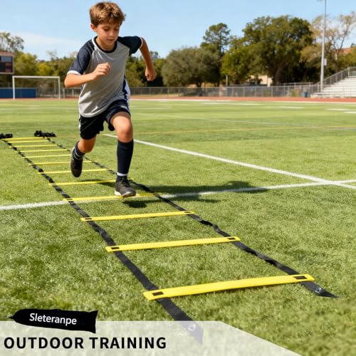 20ft Adjustable Agility Ladder | Speed Ladder for Soccer, 12 Adjustable Rungs, Durable, Carry Bag & Straps, Yellow, Footwork Training for Athletes