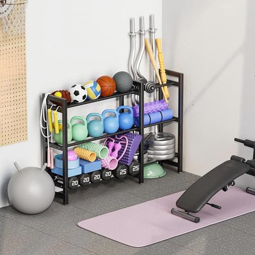 Dumbbell Rack 3-Tier 50 IN Length Adjustable Weight Rack For Home Gym Dumbbells Kettlebell (Rack Only)