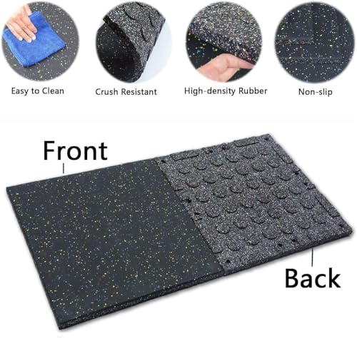 tonchean 1" Thick Rubber Exercise Equipment Mats, 4 Pack Anti-Vibration Gym Floor Tiles 20" x 20'', Non-Slip Sound Absorbing Gym Mats, Interlocking Tiles with 12 Pcs Buckles, for Fitness Equipment