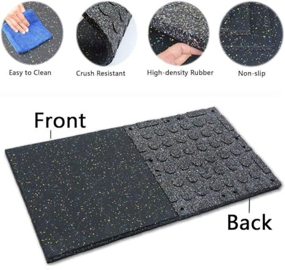 tonchean 1" Thick Rubber Exercise Equipment Mats, 4 Pack Anti-Vibration Gym Floor Tiles 20" x 20'', Non-Slip Sound Absorbing Gym Mats, Interlocking Tiles with 12 Pcs Buckles, for Fitness Equipment
