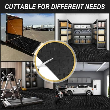 3mm Diamond-Plate Rubber Flooring Roll - Easy to Cut Waterproof Anti-Slip Mat, Heavy Duty Floor Protection for Garage, Gym, Stable, Basement, Kennel, 4' x 14' - size: 4 ft x 14 ft x 0.1 in