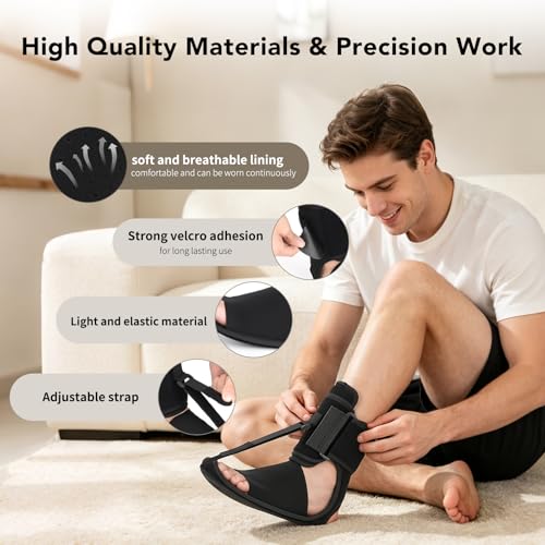 Upgraded Plantar Fasciitis Night Splint with Massage Ball for Foot Pain Relief Causing by Plantar Fasciitis, Achilles Tendonitis, Heel Spur, Comfortable & Easy-to-use Brace for Men & Women, Black Large