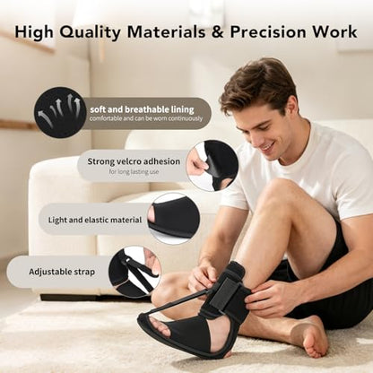 Upgraded Plantar Fasciitis Night Splint with Massage Ball for Foot Pain Relief Causing by Plantar Fasciitis, Achilles Tendonitis, Heel Spur, Comfortable & Easy-to-use Brace for Men & Women, Black Large