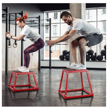Plyometric Jump Box 12 Inch - Steel Plyometric Box for Fitness, Agility Training - Home Gym Exercise Step Platform - Strength & Conditioning - Red