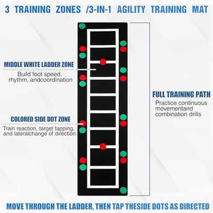 Nuanchu 3-in-1 Agility Ladder Training Mat 15 ft x 3 ft, Speed Ladder and Dot Drill Mat, Non-slip Exercise Training Mats for Basketball Soccer Football Adults Youth Indoor Outdoor Exercise Equipment