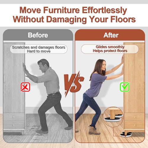 Furniture Sliders for Hardwood Floors - Multi-Surface Furniture Movers Sliders with 16PCS 4.3" Carpet Sliders + 16PCS Self-Adhesive Felt Pads - Protect Floor and Easily Move Furniture - size: 4.3in 16+16Pack