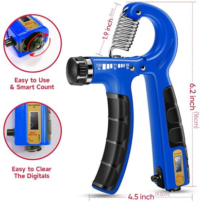 FitBeast Hand Grip Strengthener Workout Kit (5 Pack), 2 Forearm Grip Adjustable Resistance Hand Gripper, Finger Stretcher, Grip Ring & Stress Relief Grip Ball for Athletes - color: Dark Blue