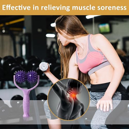 Handheld Spiky Massage Balls Rollers, 2 Wheel Spiky Massage Ball Rollers Silicone Manual Massage-Roller with Handle Pressure Point Muscle Massages Tool for Foot Arm Body Neck Leg Pain Pressure Relief