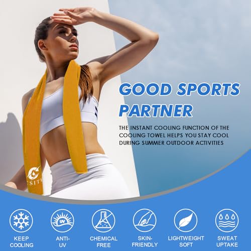 Cooling Towels (47"x12") for Neck and Face, Ice Towel for Hot Weather, Soft Breathable Chilly Gym Towels, Microfiber Towel for Work Out, Yoga, Running, Camping & More Activities（Orange）