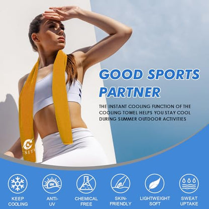 Cooling Towels (47"x12") for Neck and Face, Ice Towel for Hot Weather, Soft Breathable Chilly Gym Towels, Microfiber Towel for Work Out, Yoga, Running, Camping & More Activities（Orange）