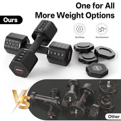 JOROTO 4-in-1 Adjustable Dumbbell Set of 2, 16LBS/22LBS Hand Weights for Women, Men, Upgraded TPE Soft Handle, 1s-Adjust Dual-Stable Dumbbell Set for Women Home Gym Exercise Training - color: A-Black-22 LBS Pair