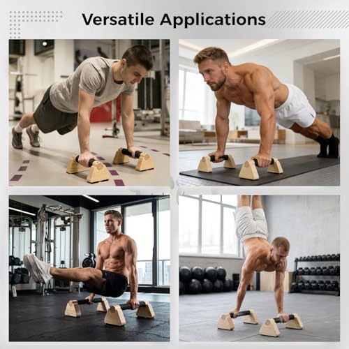 2 Pcs Wooden Parallettes Bars, Push Up Stands for Handstand Training and Fitness Exercise, Non Slip Base, 330 lbs Weight Capacity Calisthenics Equipment