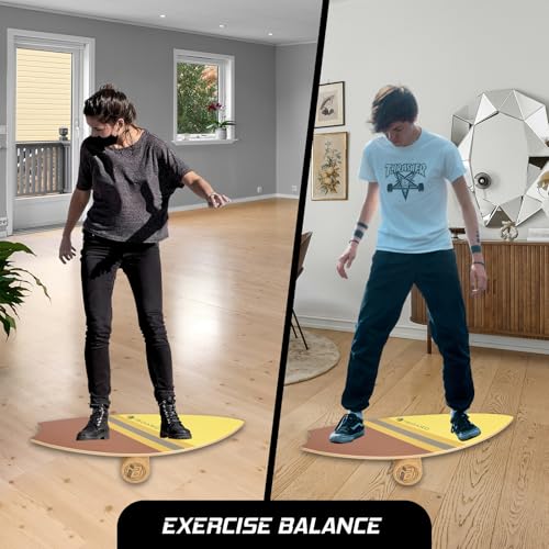 Balance Board Trainer with Rollers | 10-Layer Premium Wooden Wobble Board for Core Strength, Stability & Fitness | Non-Slip Yoga, Surf, Skate & Home Training Board