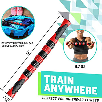 Elite Massage Roller Stick Targets Sore, Tight Leg Muscles to Prevent Cramps and Release Tension. It's Sturdy, Lightweight, Smooth Rolling and Thankfully This Lifesaver has Comfortable Handles.Red - color: Red