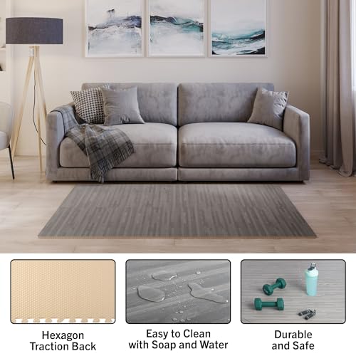 Foam Floor Tiles - 96sqft Wood Grain Interlocking Foam Tiles with Border - Foam Play Mat Playroom or Gym Flooring for Home Gym by Stalwart (Gray)