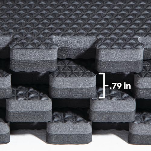 Reversible Exercise Mats 3/4" Thick EVA Interlocking Foam Tiles, Perfect Home Gym Flooring, 4 Tiles & 8 Trim Pieces, 16 Sq. Ft. 24"x24", Gray/Black