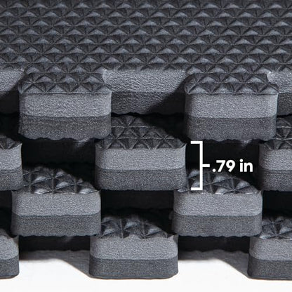 Reversible Exercise Mats 3/4" Thick EVA Interlocking Foam Tiles, Perfect Home Gym Flooring, 4 Tiles & 8 Trim Pieces, 16 Sq. Ft. 24"x24", Gray/Black