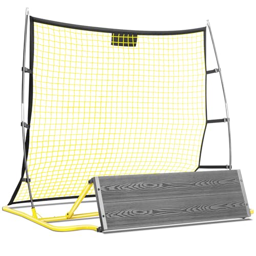2 in 1 Soccer Rebounder Net & Board, Dual-Sided Rebounder for Solo/Team Practice, High-Bounce Soccer Bounce Back Net for Passing,Volley, Football Trainer Net with Board Wall for All Players