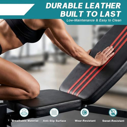 DUMOS Adjustable Weight Bench Set with Rack, 650LBS Foldable Bench Press - color: RED, size: 62''*37''*45''