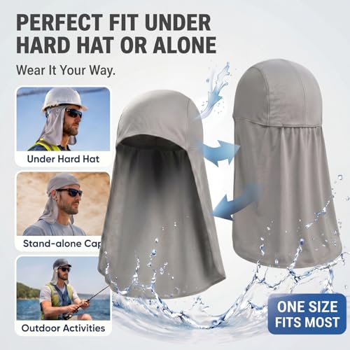 2 Packs Cooling Skull Cap with Neck Shade, Elastic Hard Hat Sun Shield for Men Women, Quick Dry Moisture Wicking