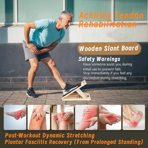 Wooden Slant Board, 5-Angle Adjustable Calf Stretcher, 16.5x12 in, 350 lb