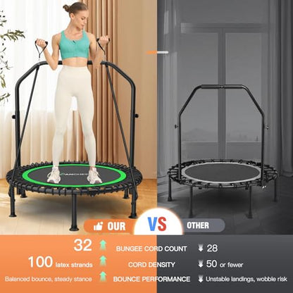 ANCHEER 40"/48" Foldable Mini Trampoline with Adjustable Handle for Adults - color: green, size: 48 inch