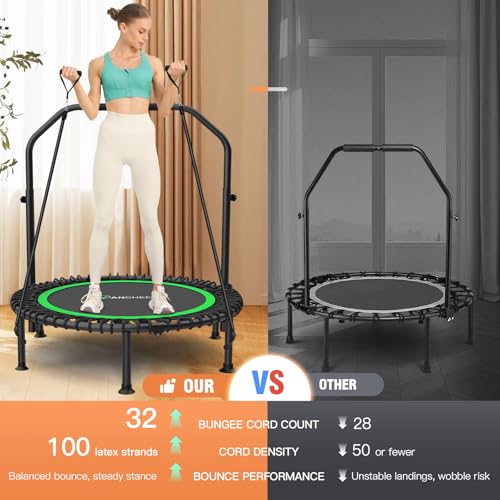 ANCHEER 40"/48" Foldable Mini Trampoline with Adjustable Handle for Adults - color: green, size: 40 inch