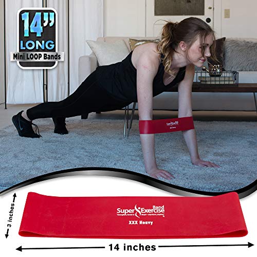 USA 14" x 3" Extra Long Latex Free Mini Loop and Flat Resistance Band 5 Set. in Light, Medium or Heavy Strength. Includes an Exclusive iPhone App, E-Book, and Carry Bag. - color: d. EXTRA HEAVY STRENGTH PURPLE Set