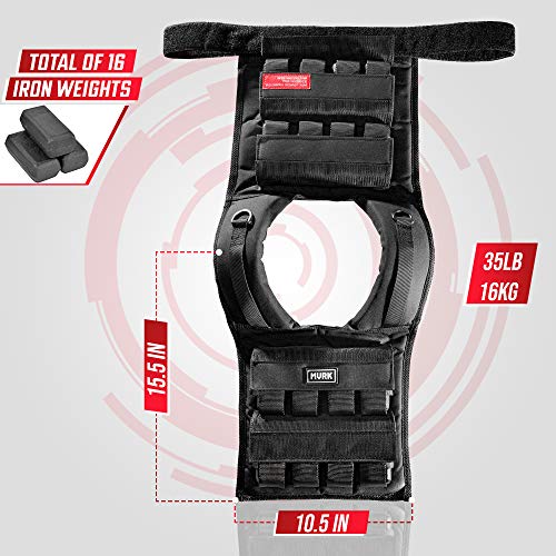 MVRK Weighted Vest Men 15lbs/25lbs/35lbs/45lbs/65lbs/100lbs – No-Bounce Adjusable Heavy Duty Rucking & Strength Training Vest with Removable Iron Weights for Calisthenics, HIIT, Hydrox - size: 35lbs