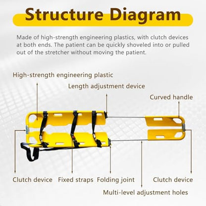 Portable Folding Scoop Stretcher, Adjustable Patient Transport Stretcher with Safety Straps, 350 Lb Capacity, PE Emergency Rescue Board for Ambulance and Hospital Use