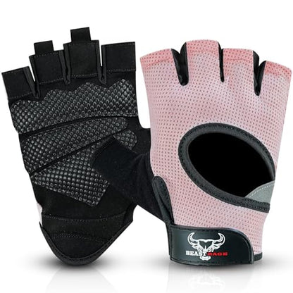 BEAST RAGE Fingerless Weight Lifting Gloves with Palm Protection Padding, Breathable Lightweight Gym Gloves for Men, Women, Weightlifting, Cycling, Exercise, Training Pull Up - color: Pink, size: X-Small