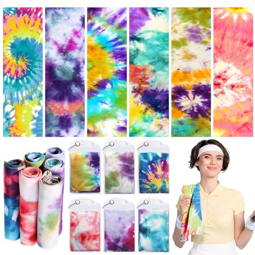 6 Pack Cooling Towels for Neck and Face 40 x 12 Inch Cooling Rag Ice Sweat Towels for Biking Hiking Running Yoga Golf Sport Gym Workout Gardening(Tie Dye Style)