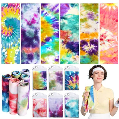 Peryiter 6 Pack Cooling Towels for Neck and Face 40 x 12 Inch Cooling Rag Ice Sweat Towels for Biking Hiking Running Yoga Golf Sport Gym Workout Gardening(Tie Dye Style)