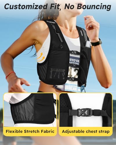 Running Vest for Women Men, Lightweight Hydration Vest with 500ML Soft Flask & Phone Holder, Reflective Running Backpack, Adjustable Run Pack Water Bottle, Runner Marathon Essentials