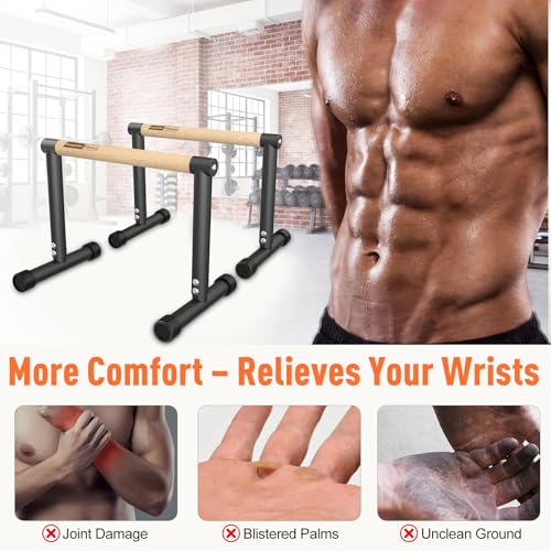 SNADER Wood Parallettes, 12.8" High – Push Up Bar & Dip Bar, Anti-Slip Calisthenics Equipment for Handstand, L-Sit, Full Planche, Gymnastics, Home Gym Strength Training, Supports 660 lbs