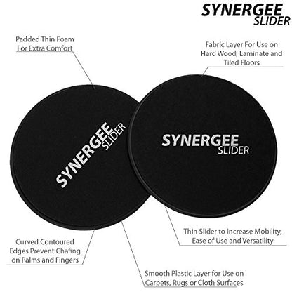 Synergee Core Sliders. Dual Sided Use on Carpet or Hardwood Floors. Abdominal Exercise Equipment